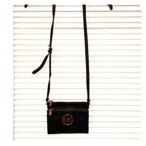Michael Kors Black/gold adjustable crossbody purse